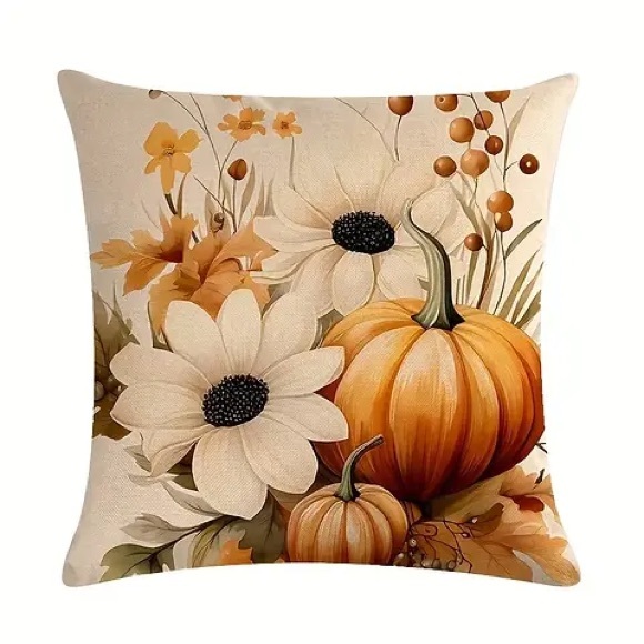 🍂 NEW FALL SET OF 4 PILLOW COVERS 🎃 Pumkins & Florals 💐 - Picture 2 of 6